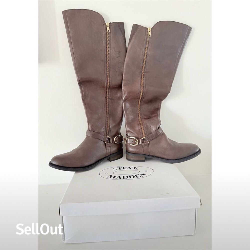 Steve Madden Skippur Women's Brown Leather Riding Boots Size 8 Knee High